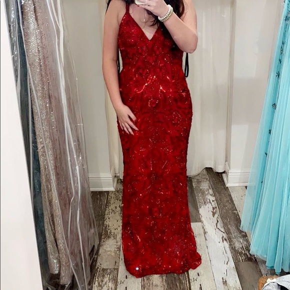 Red Beaded Sherri Hill Dress Size 10 - Picture 9 of 9